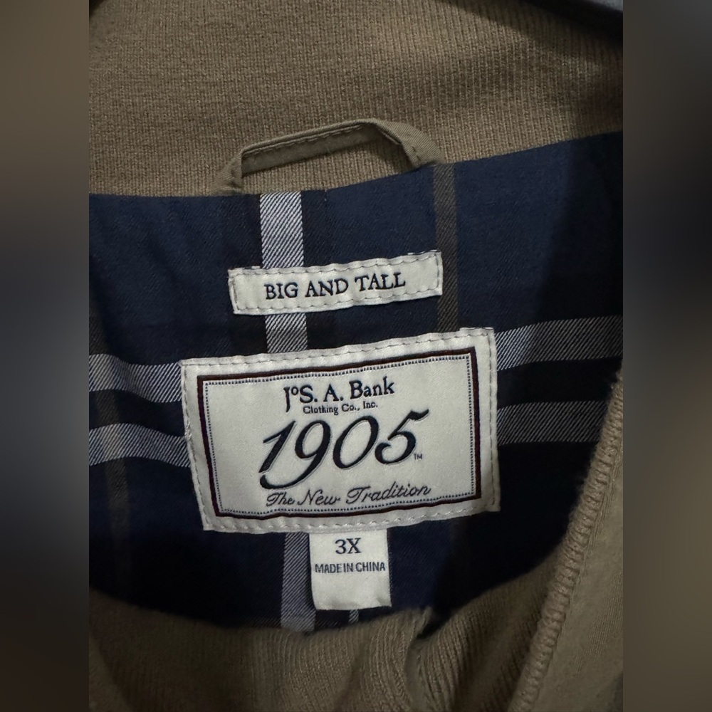 Jos. A. Bank Men’s Tan Harrington Jacket Full Zip Plaid Lined tall and big 3XL - Picture 2 of 12